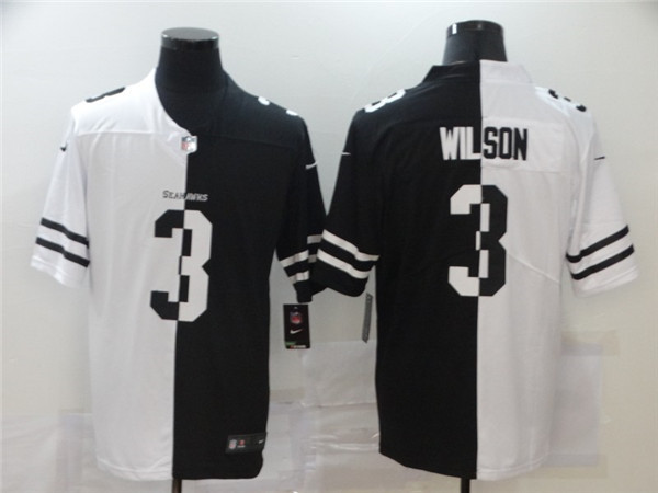 Men's Seattle Seahawks #3 Russell Wilson Black & White Split Limited Stitched Jersey